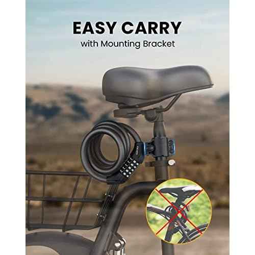 5-Dial Resettable Bicycle Lock - 4FT/1.2M Anti-Cut Cable Lock with Combination Code | Lightweight Security Chain for Mountain Bikes, E-Bikes, Scooters