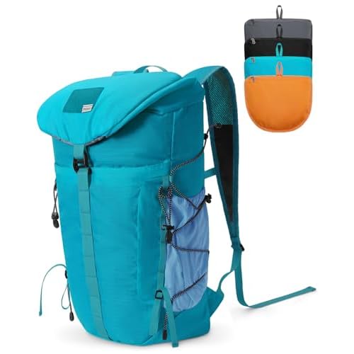Blue Quartz Hiking Backpack 30L Lightweight Packable Backpack for Travel, Water Resistant Foldable Daypack for WoMen Men, Blue Green
