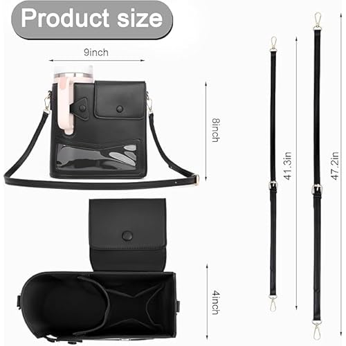 Stanley Cup Purse, Crossbody Bag with Water Bottle Holder, Adjustable Women Shoulder Strap for Stanley Cup Tumbler 40 oz