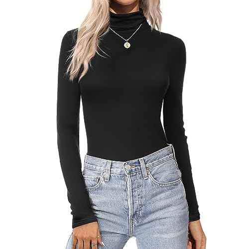 Ekouaer Women's Turtleneck Long Sleeve Shirts Thermal Underwear Tops Basic Slim Fit Fall Fashion Lightweight Top