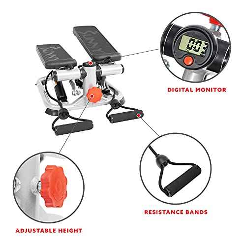 Sunny Health & Fitness Mini Steppers for Exercise at Home, Stair Step Workout Machine, Full Body Cardio Equipment, with Optional Free SunnyFit App Connection and Resistance Band