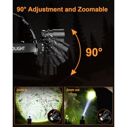 SKYFIRE Rechargeable Headlamp High Lumens, 7500mAh Motion Sensor LED Head Lights for Forehead with Zoomable, 13 Modes, 90¡Æ Adjustable Headlamps, Waterproof Head Lamp for Adults, Hunting, Fishing