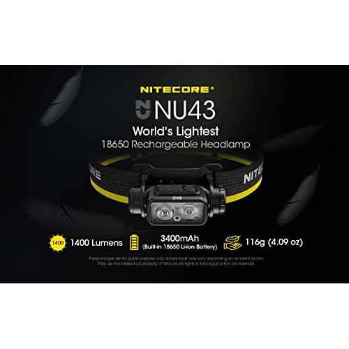 Nitecore NU43 Lighweight Rechargeable headlamp - 1400 Lumens w/Eco-Sensa USB-C Charging Cable Included