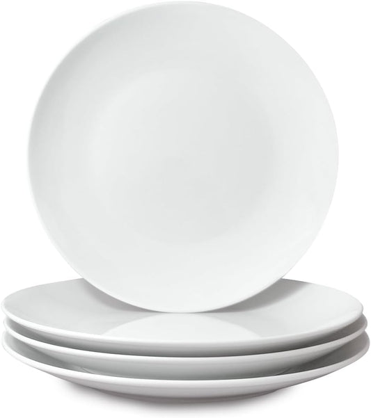 Miicol Ceramic Dinner Plates - Set of 4 Large 10.5-Inch White Porcelain Dishes | Microwave & Dishwasher Safe