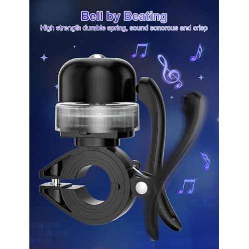 Bike Bell for Kids & Adults, Light up Bike Accessories Adjustable with Ferrules Fit for 0.74-1.25in(19-31.8mm) Bicycle Handlebars, Aluminum Made & Crisp Sound for Mountain Dirt Road Bike Ebike(Black)