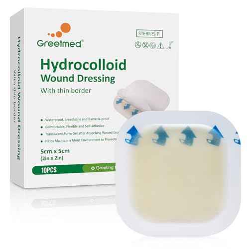 Hydrocolloid Bandages 2" x 2" with Thin Border - Hydrocolloid Dressing Self Adhesive Waterproof Wound Dressing - Highly Absorbent Hydrocolloid Patch for Burn Bedsore Blister Acne Care(10 Pack)