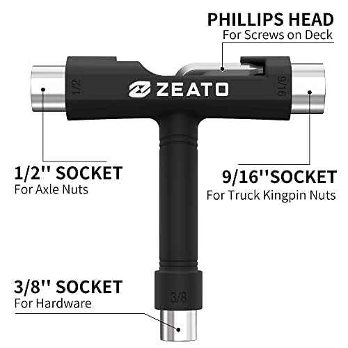 All-in-One Skate Tools Multi-Function Portable Skateboard T Tool Accessory with T-Type Allen Key and L-Type Phillips Head Wrench Screwdriver