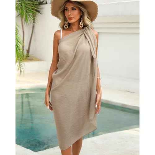 Eicolorte Beach Sarong Pareo Womens Semi-Sheer Swimwear Cover Ups Short Skirt with Tassels