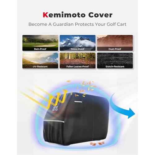 KEMIMOTO 600D Waterproof Golf Cart Cover, Universal Heavy Duty Large Golf Cart Rain Cover with Storage Bag Compatible with EZGO Club Car 2/2+2/4 Passenger, Black