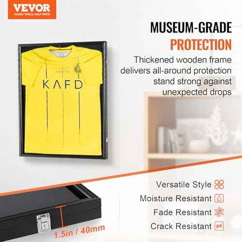VEVOR Jersey Display Frame Case, 24 x 32 x 1.5 in, Large Lockable Sport Jersey Shadow Box with 98% UV Protection PC Glass and Hangers, for Baseball Basketball Football Hockey Shirt and Uniform, Black