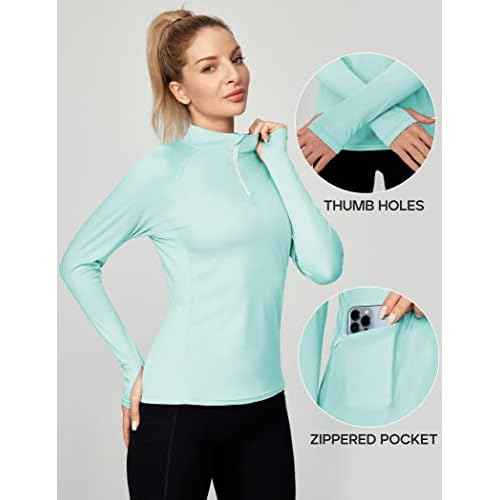 Ewedoos Rash Guard for Women UPF50+ UV Sun Protection Clothing SPF Shirts Long Sleeve Swim Shirts for Woman with Pockets