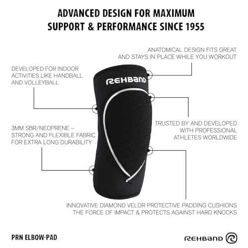 Rehband Elbow Support & Protector for Men & Women Black, 5mm Neoprene Elbow Protection for Volleyball & Handball & Indoor Sports