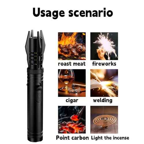 Torch Lighter,Butane refillable, Windproof Lighter with Safety Lock & Multi - Functions for Outdoor, Campfires, Camping, BBQ,Baking, Gift (No Butane Fule) (Black)