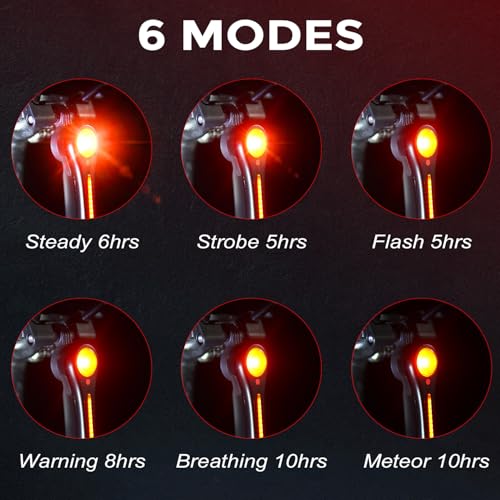Bike Taillight - 6 Smart Modes Brake+Light+Movement Sensing - 100 Lumens Bicycle Rear Tail Light with Quick Release Brackets Set for Saddle & Seatpost,Tpye-C Rechargeable, IP65 Waterproof