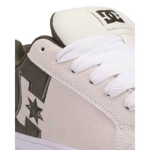 DC Men's Court Graffik Skate Shoe, White/Olive, 12