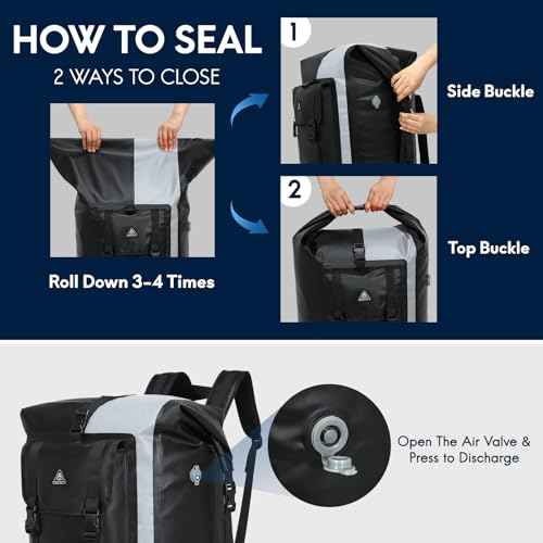 Haimont 100L Waterproof Backpack Large Roll Top Dry Backpacks Marine Dry Bags with Air Valve Travel Surfing Black/Grey