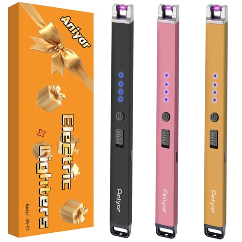 Christmas Stocking Stuffers - 3 Pack Electric Lighter, Birthday Gifts for Women Mom Men Wife Sister, Rechargeable USB Arc Long Candle Lighters for Candle Camping BBQ