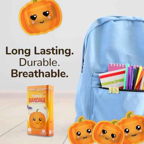 BioSwiss Kids Bandages, Halloween Pumpkin Shaped Self Adhesive Bandage Set, Latex Free, Sterile Wound Care, 50 Count