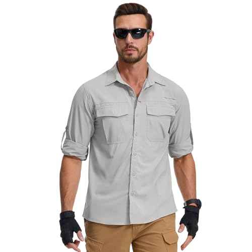 Mens Safari Sun Shirts UPF 50+ UV Sun Protection Long Sleeve Outdoor Quick Dry Fishing Hiking Gardening Shirts