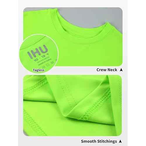 Boys Neon Shirts Dry Fit Athletic T Shirts UPF 50+ Performance Cooling Shirt Short Sleeve Rash Guard Kids Top for Boys Girls