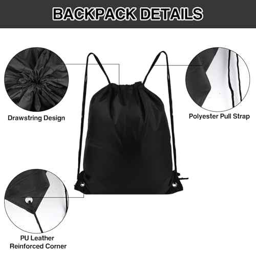 Drawstring Backpack 6Pcs Drawstring Gym Bags Black Draw String Bags Backpack for Sports, Gym, Travel, Swimming, Beach (6 Colors)