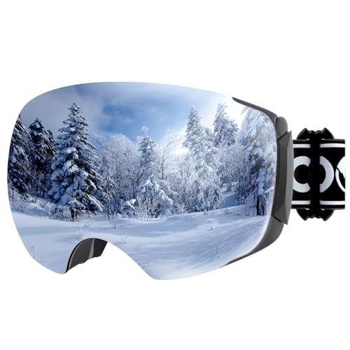 COOLOO Snow/Ski Goggles, Snowboard Goggles for Men Women Youth -OTG, Magnetic Lens Frameless Anti Fog 100% UV Protection