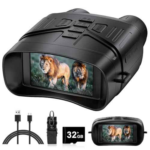 Night Vision Goggles - 4K Night Vision Binoculars with 5000mAh Rechargeable Battery, 32GB TF Card can Save Photo and Video, 3'' HD Screen for Camping & Security, Black
