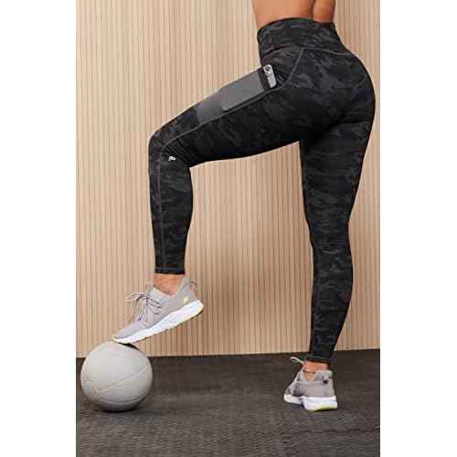 Fabletics Women's On-The-Go PowerHold High-Waisted Legging, Workout, Yoga, Maximum Compression, Flattering, XS/Tall | 29, Charcoal Camo