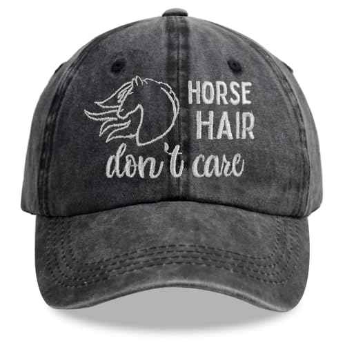 Horse Hair Don't Care Hat, Adjustable Embroidered Distressed Cotton Horses Baseball Cap Gifts for Girls Women