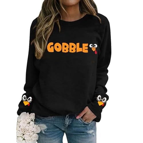 Women¡¯s Thanksgiving Sweatshirt Gobble Gobble Turkey Graphic Pullover Casual Fall Autumn Gobble Theme Top