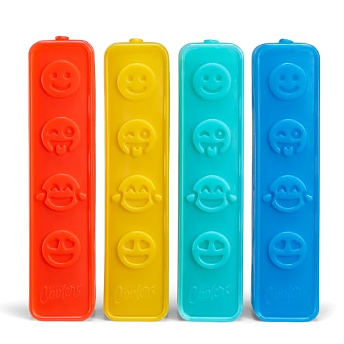 Cool Coolers by Fit & Fresh Kids Icicle Lunch Box Ice Pack Sticks, Icicle Ice Sticks for Lunch Bags and Coolers, Lunch Ice Pack Sticks, Reusable, Space-Saving, Multicolored, Smile Icicles, 4PK