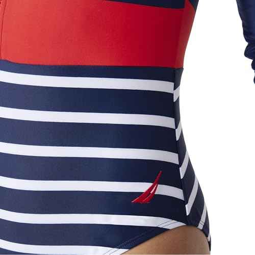 Nautica Women's One Piece Swimsuit ? Zip Front Surf, Tummy Control Bathing Suit, Quick-Dry Fabric