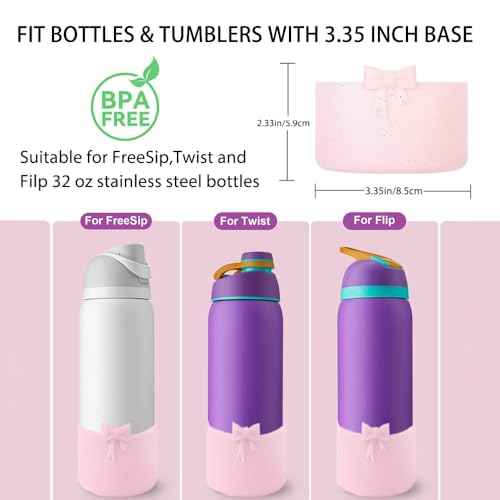 Bow Silicone Boot for Owala 32oz, Anti-Slip Protective Sleeve Bottom Bumper Protector for FreeSip, Twist, and Flip Stainless Steel Water Bottles Accessories,Dishwasher Safe and BPA Free