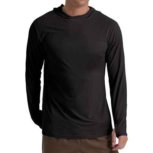 Askdeer Men's UPF 50+ Fishing Shirts Long Sleeve Lightweight Sun Protection Hoodie Shirt UV Hiking Rash Guard Shirts