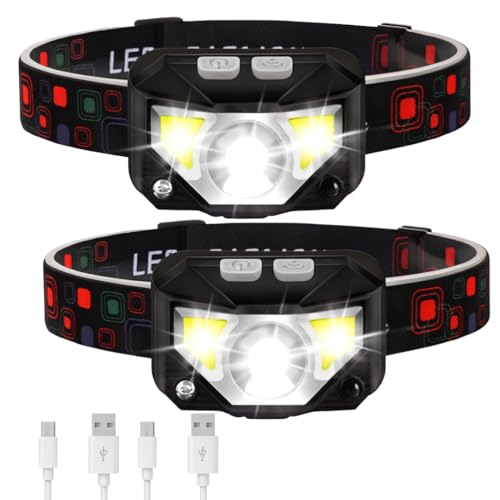 Keeble Outlets Headlamp Flashlight ? 1200 Lumen Ultra-Bright LED Rechargeable Head Lamp with White & Red Light ? Waterproof Motion Sensor Headlights for Camping, Running, Hiking & Fishing (2 Pack)