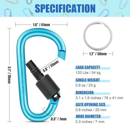 Cridoz Locking Carabiner D Ring Clips with Flat Key Ring