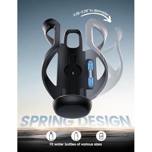 Lamicall Bike Water Bottle Holder - [Tracker Storage] [Adjustable Spring Design] Bike Cup Holder, Bicycle Drink Cage, Cycling Bike Water Bottle Cage with Screws Tool, for 2.28-3.39" Diameter Bottles