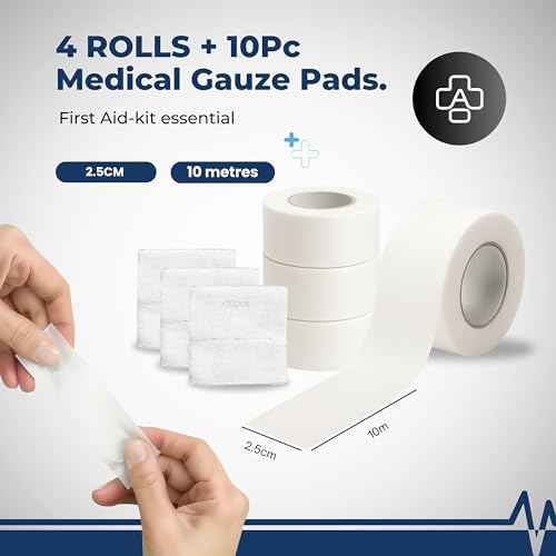Hypoallergenic Cloth Medical Tape 1 inch x 10yd |4 Rolls Waterproof| Surgical Tape for Skin, Dressings and Face| First Aid Bandage Tape for Sensitive Skin