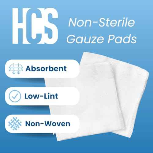 HCS Non-Woven 2x2 Gauze Pads - Non-Sterile, 4-Ply (200-Count) - Highly Absorbent, Low-Linting Squares - Gauze Sponges 2x2, Small - Medical Supplies, Wound Care, First Aid, Surgical Use, Dental