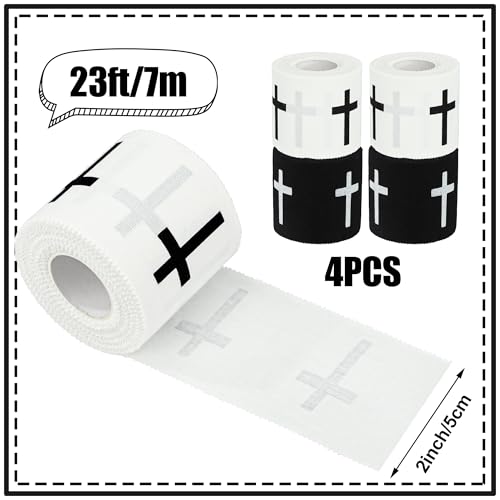 4 Pcs Christian Athletic Tapes Religious Sport Tape with Cross White Black Bible Verse Wrist Tapes Cross Athletic Wrist Tape for Sports Gymnastics Tennis Boxing Athlete First Aid Injury Wrap, 2inx23ft