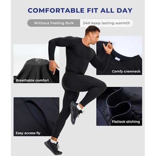 TAILONG Thermal Underwear for Men - Long Johns with Fleece Lined Base Layer Cold Weather Hunting Gear Top Bottom