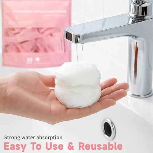 Disposable Compressed Face Towels, Ultra Soft Large Size Compressed Towel Tablets Portable Washcloth Reusable for Travel Camping Hiking Outdoor Sports Beauty Salon (30Pcs)