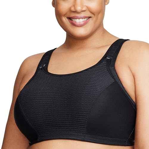 Full Figure Plus Size Custom Control Sports Bra Wirefree #1166 Solid Black 34DD