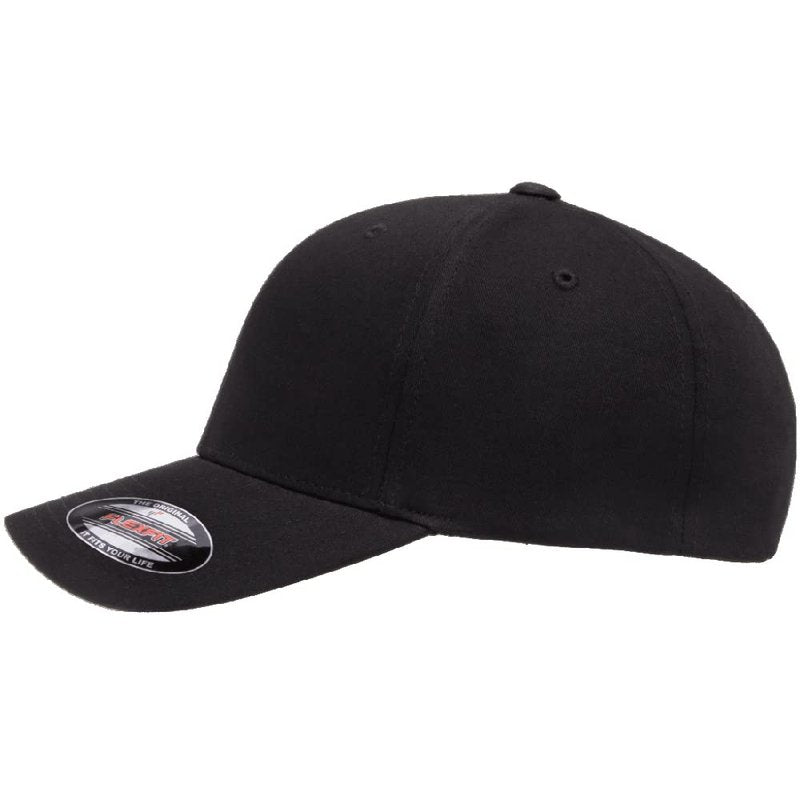 The Hat Pros Flexfit 5001 Standard Cotton Twill Structured 6-Panel Fitted Baseball Cap with Permacurv Visor (Black, L/XL)