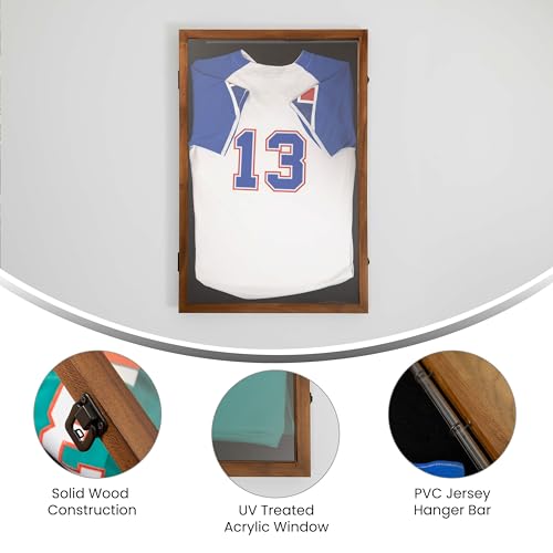 Flash Furniture Banks Jersey Display Case, Hanging PVC Tube, Velvet Lined Back, Foam Sheet Insert, Acrylic Window, Anti-Theft Lock with Keys, 24x36, Rustic Brown