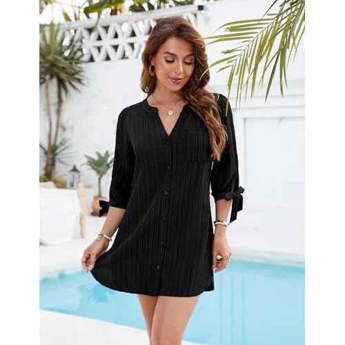 Blooming Jelly Womens Swimsuit Coverup Button Down Bathing Suit Cover Up Tie Swim Beach Cover Ups