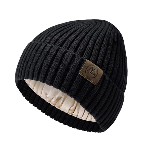 Durio Men Silk Lined Beanie - Unisex Winter Hats Double Layered Stylish Knited Cuffed Plain Hat Ski Snow Hat