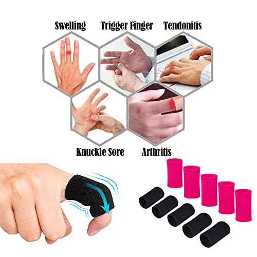 ELANE 40PCS Finger Sleeve Protective Sleeve, Thumb Sleeve Support Finger Sleeve Elastic Thumb Sleeve, Protect Joints, Suitable for Sports, Basketball, Tennis, Fitness, Bowling, Black and Rose