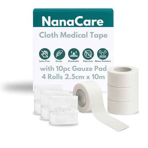 Hypoallergenic Cloth Medical Tape 1 inch x 10yd |4 Rolls Waterproof| Surgical Tape for Skin, Dressings and Face| First Aid Bandage Tape for Sensitive Skin