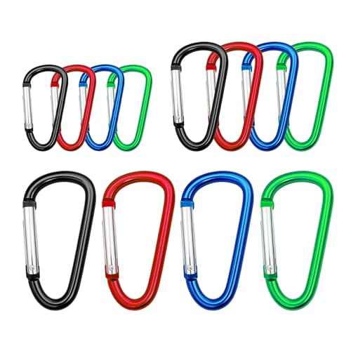 Carabiner Clip Multi Size Pack, Aluminum Carabiner Includes Small 2 Inch Carbineers, Medium 2.3" D Ring Clip, Large 3 Inch Caribiner Heavy Duty for Backpack